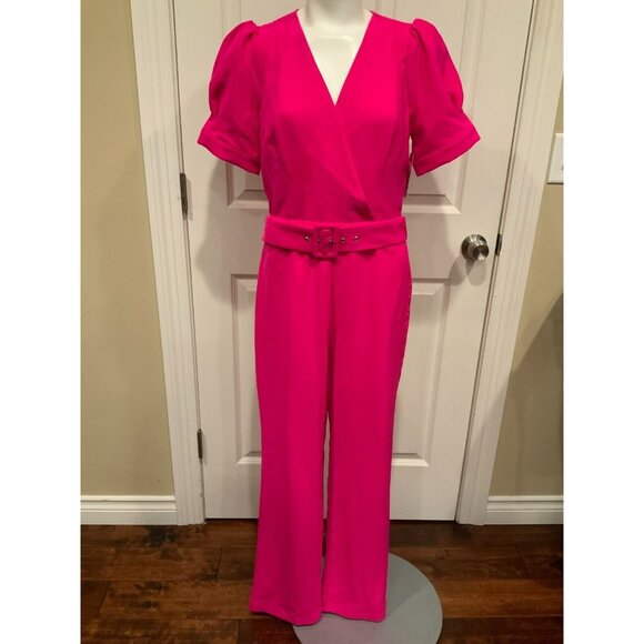 Adelyn Rae Hot Pink Kori Belted Short Sleeve Jumpsuit, Size Medium, NWT! $128 - Picture 3 of 12